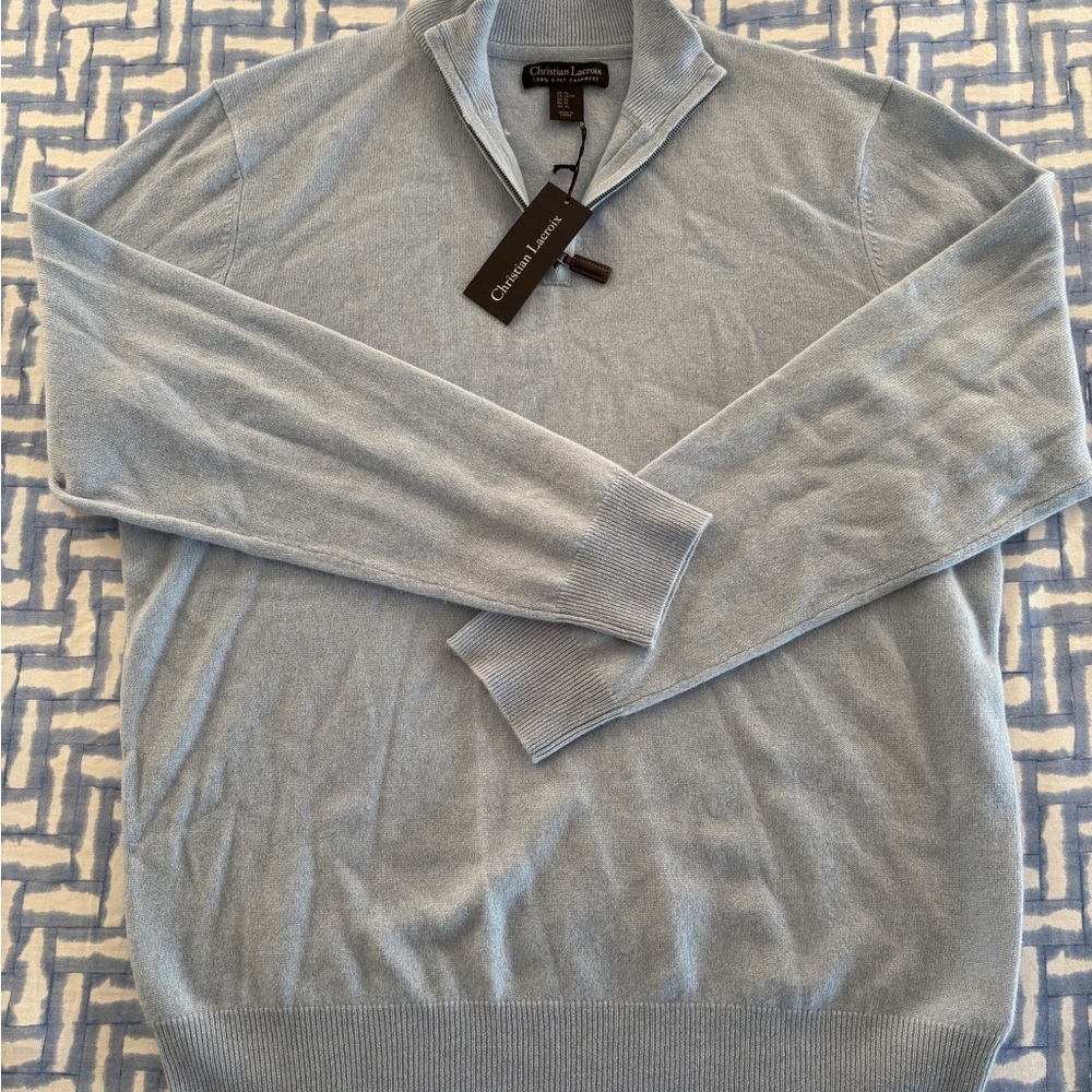 Christian Lacroix Men's Soft Blue Cashmere V-Neck Sweater